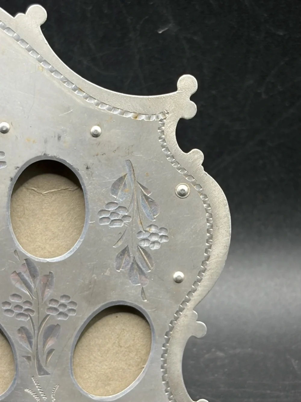Vintage Art Nouveau Style Silver Tone Metal Floral Father Picture Frame, 3 Photo